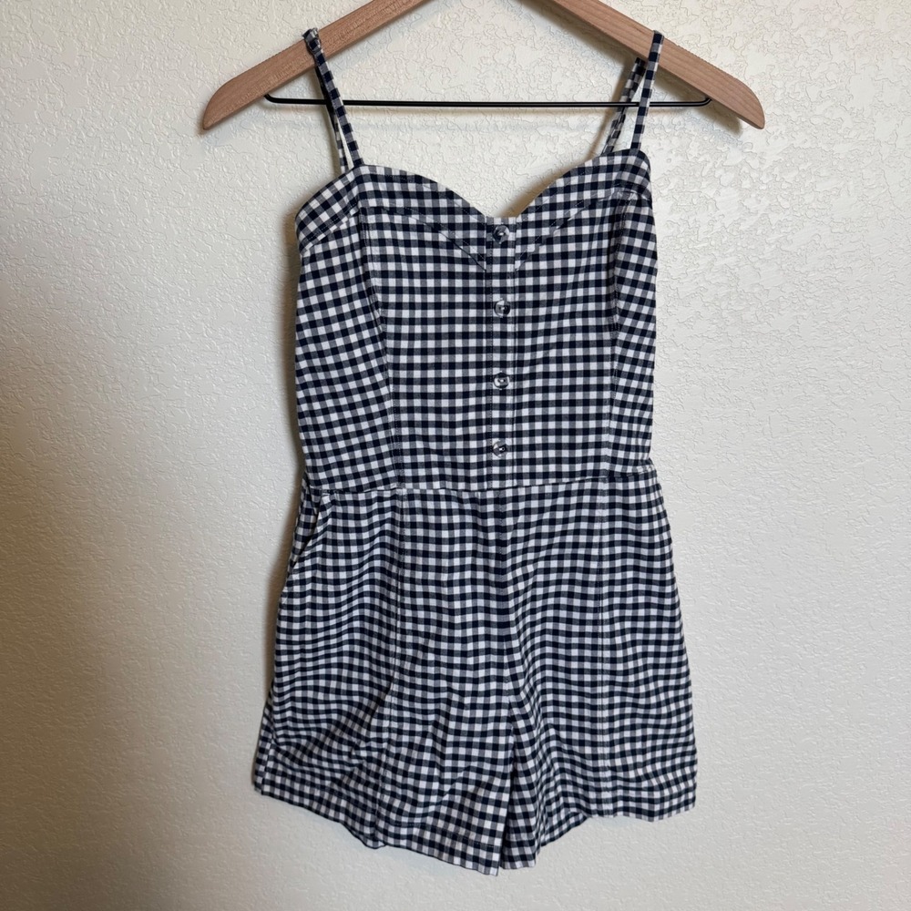 Cottagecore Gingham Coquette Abercrombie & Fitch Romper Medium Navy White